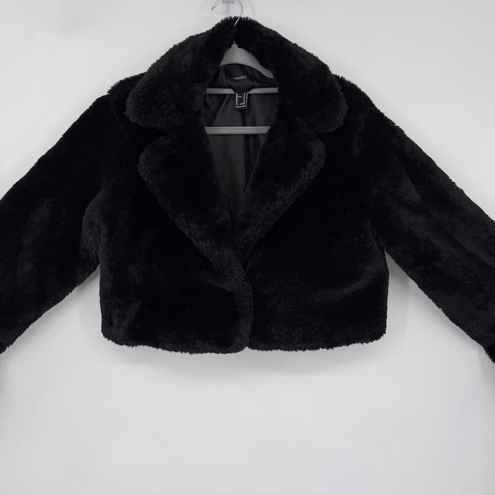 Forever 21 Crop Top Fur Jacket Women's Size M Black